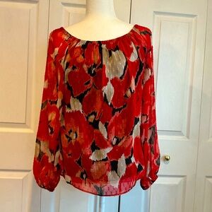 🐸🐸🐸 WHBM Red and Black Long Sleeve Lined Blouse - Size Small